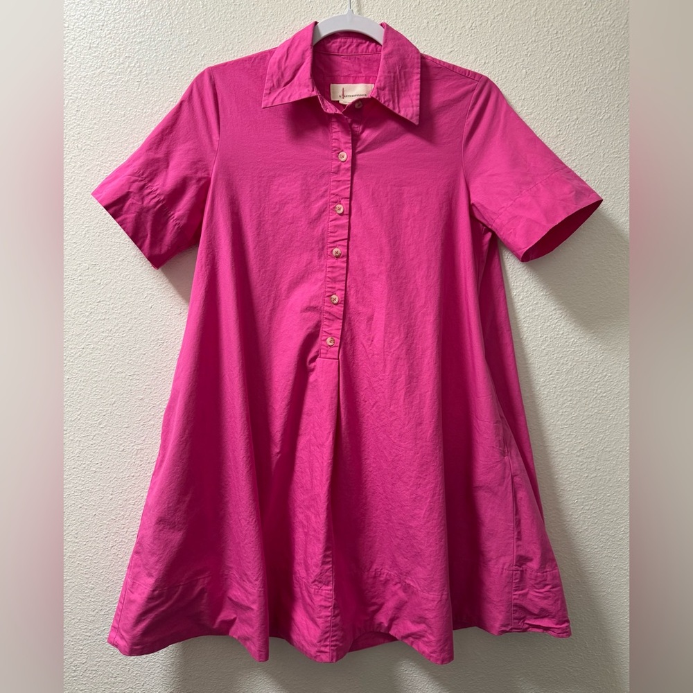 Anthropologie Hot Pink Short-Sleeve A-Line Shirt Dress